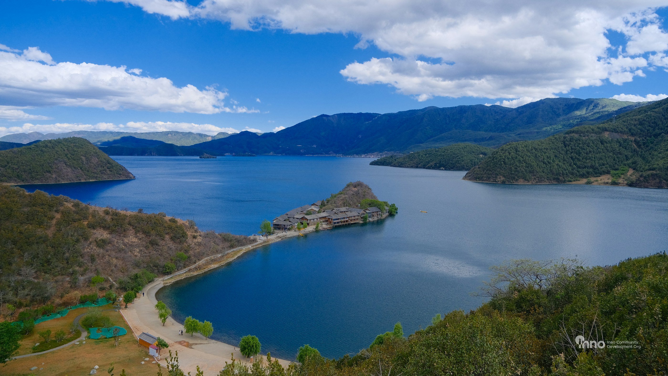 Real landscape photograph of Lige Peninsula at Lugu Lake in southwest China